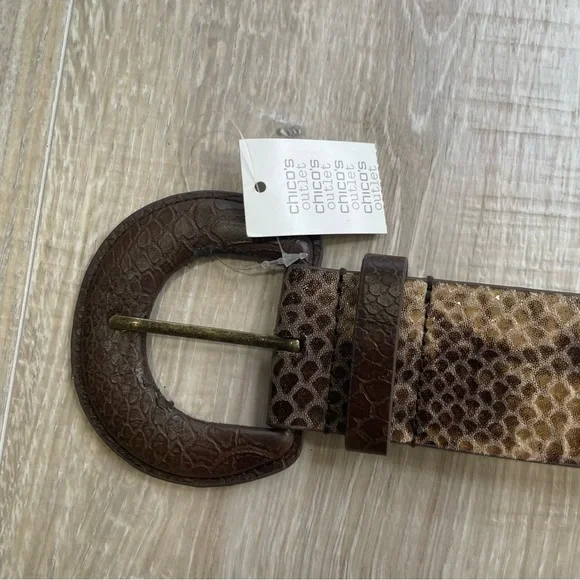 CHICOS real leather crocodile pattern belt brown tan - Picture 4 of 11